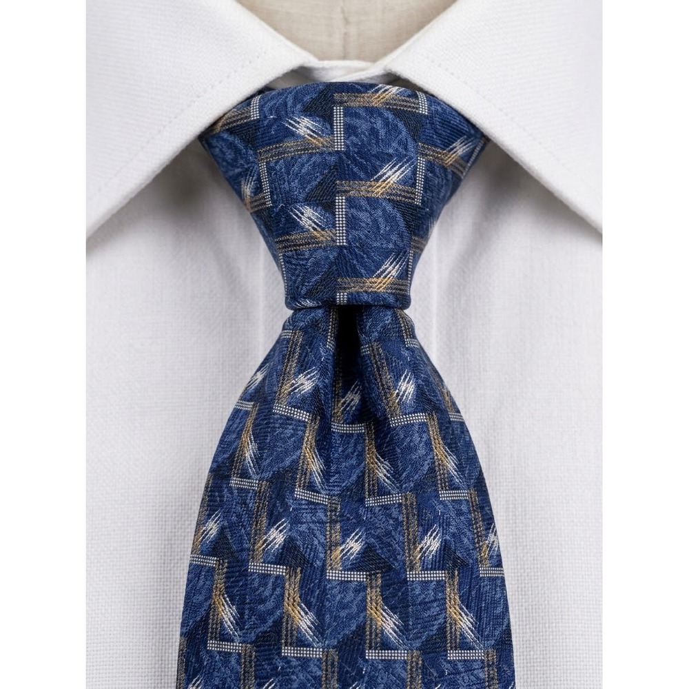 Canali Blue Gold Geometric Silk Tie Made in Italy 58 x 3.75 01351